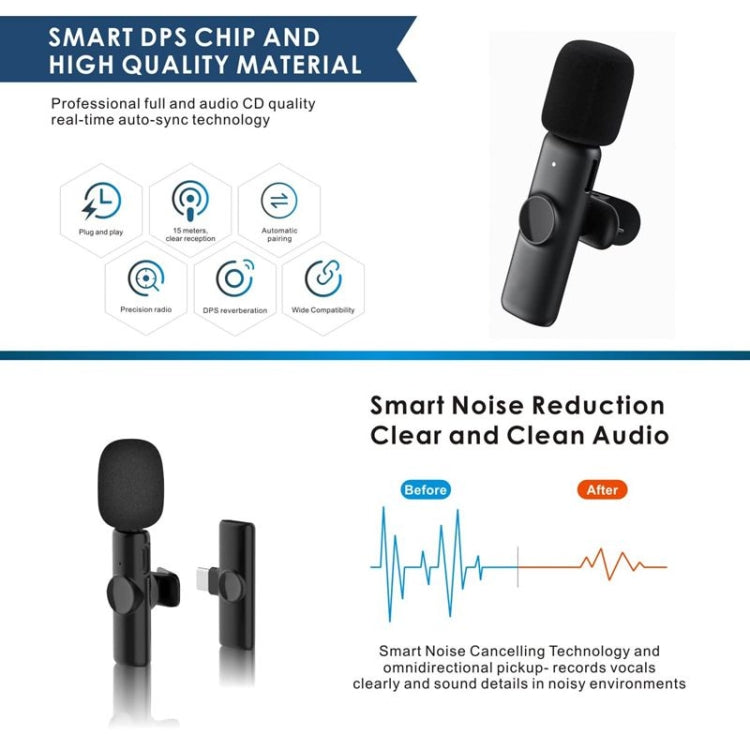 One by Two Wireless Lavalier Lapel Microphone for Android Phone & Computer with USB-C / Type-C Receiver