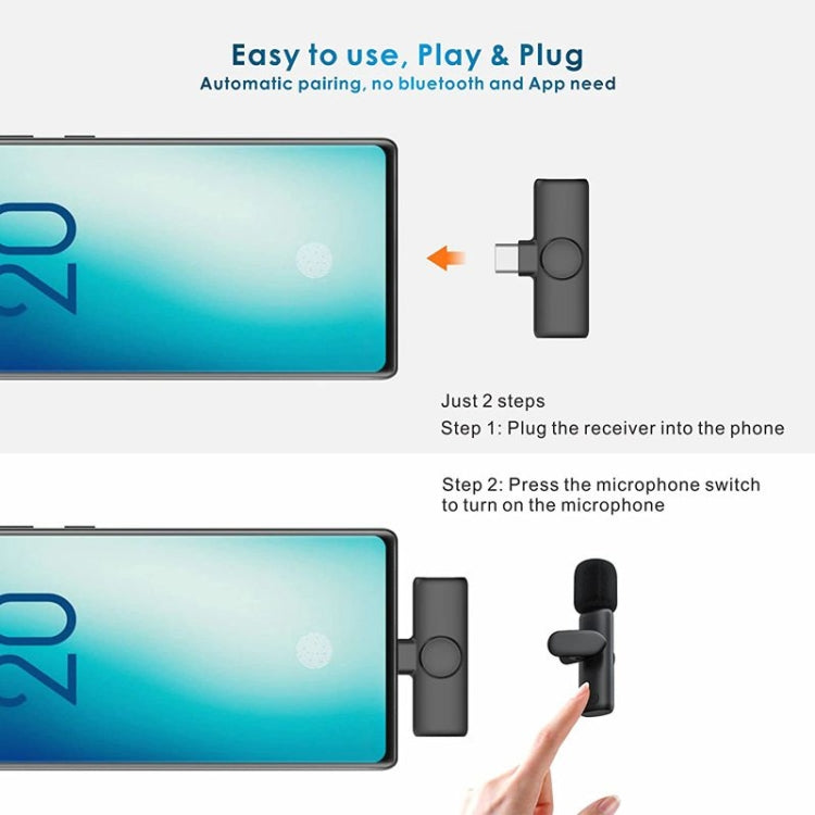 One by Two Wireless Lavalier Lapel Microphone for Android Phone & Computer with USB-C / Type-C Receiver