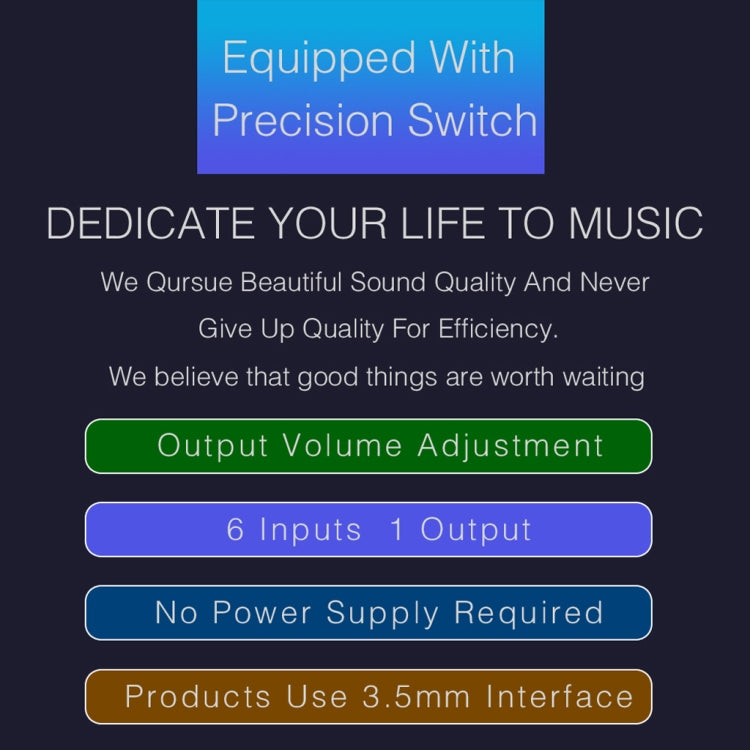 B017 6 Input 1 Output Audio Signal Selection Switcher Output Volume Adjustment Control 3.5mm Interface