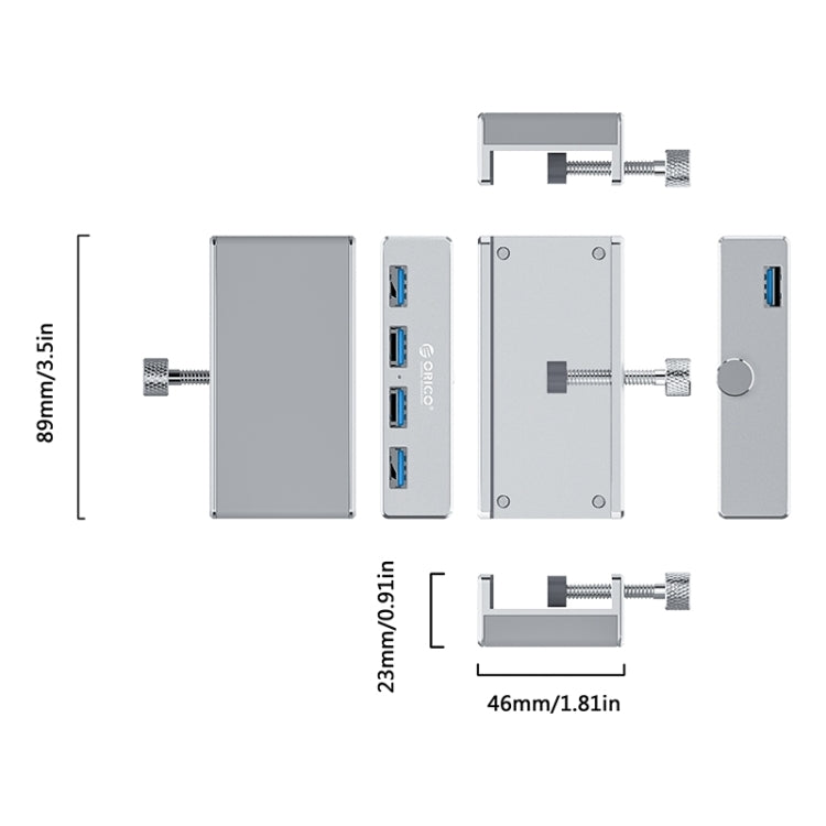 ORICO  MH4PU-P Aluminum Alloy 4 Port USB3.0 Clip-type HUB, MH4PU-P(Silver)