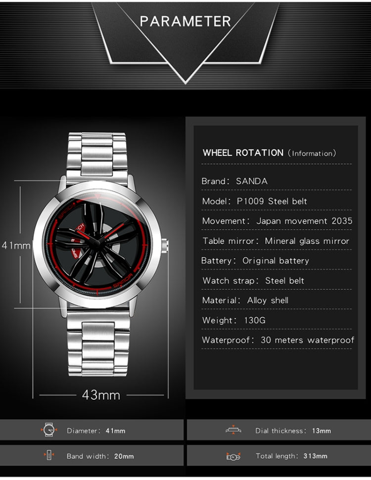 SANDA1009 Watch Man Student Casual Waterproof Steel Band Watch Man