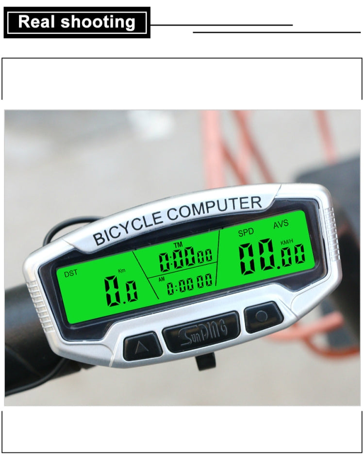 SUNDING SD-558C Bicycle Computer Wireless Digital LCD Backlight Road Speedometer Stopwatch Speedometer, SD-558C