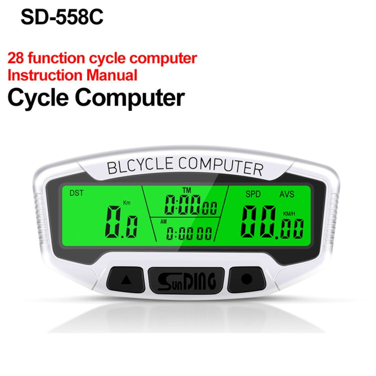SUNDING SD-558C Bicycle Computer Wireless Digital LCD Backlight Road Speedometer Stopwatch Speedometer, SD-558C
