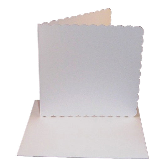 25 Pack - 8" x 8" White Scalloped Greeting Card Blanks & Envelopes - 300gsm