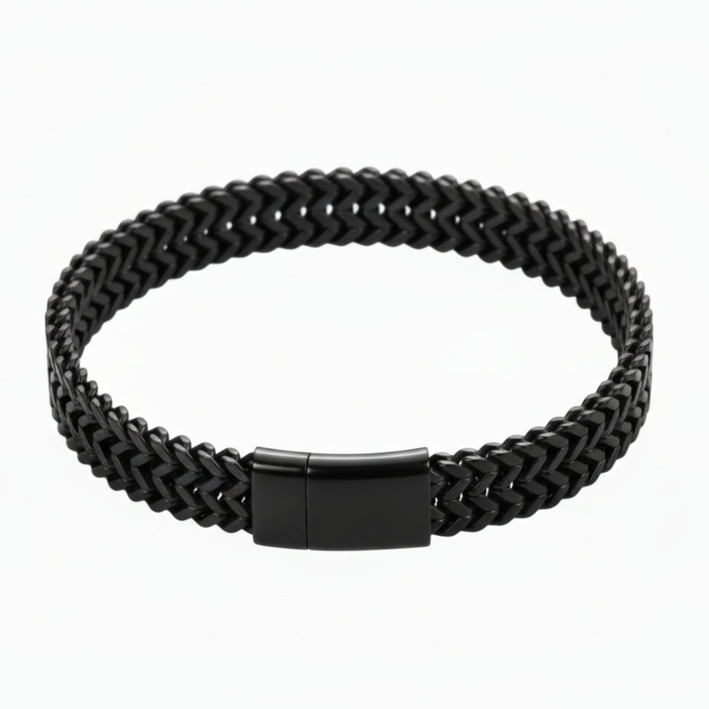 Double Layer Cuban Chain Bracelet – 10mm Black Stainless Steel, Heavy 45g Men’s Fashion Jewelry