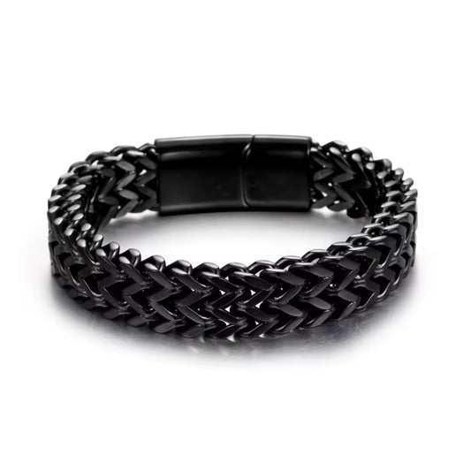 Double Layer Cuban Chain Black Stainless Steel Bracelet 10mm - 45G