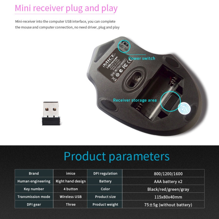 iMICE 2,4 GHz 1600 DPI einstellbare optische Computermaus mit USB 3.0-Empfänger, TBD003784801A, TBD003784801B, TBD003784801C, TBD003784801D, TBD003784801E, TBD003784801F, TBD003784801G, TBD003784801H