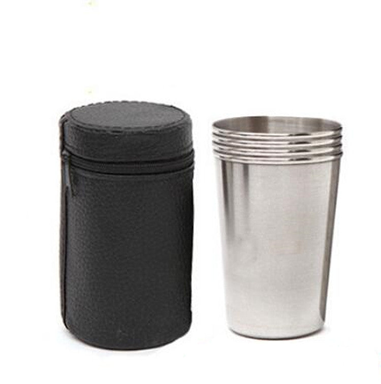 2 Sets Outdoor Mini Stainless Steel Small Wine Glass Hiking Camping Travel Portable Drinking Cup Set with Leather Case, Small 30ml Travel Portable Drinking Cup