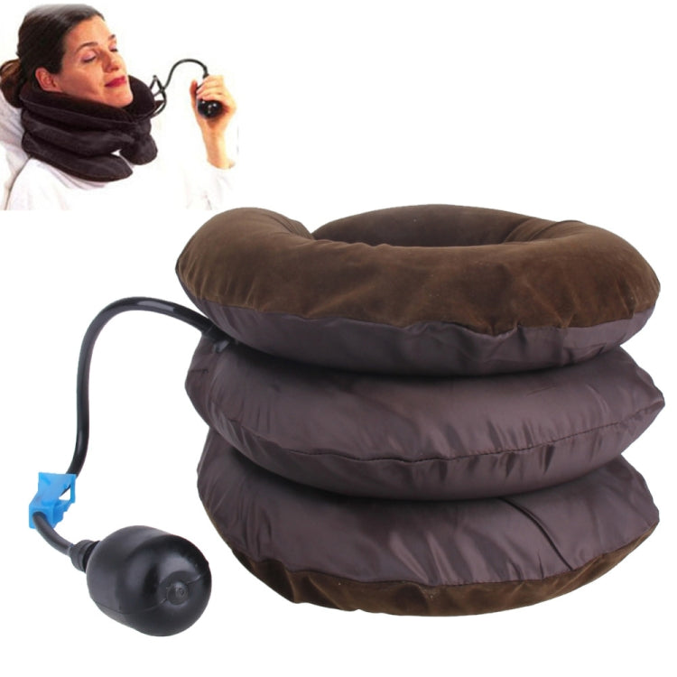 Inflatable Air Cervical Neck Traction Device Soft Head Back Shoulder Neck Ache Massager Headache Pain Relieve Relaxation Brace, Half Cashmere (Coffee)
