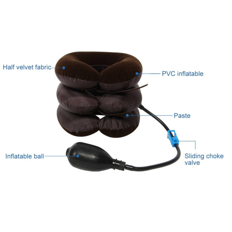 Inflatable Air Cervical Neck Traction Device Soft Head Back Shoulder Neck Ache Massager Headache Pain Relieve Relaxation Brace, Half Cashmere (Coffee)