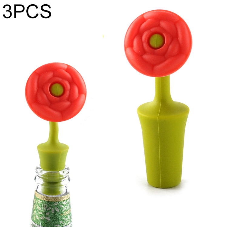 3 PCS Creative Wine Drink Preservation Stopper Flower Silicone Wine Stopper, 3 PCS Rose Stopper, 3 PCS Red Sun Flower Beer Stopper, 3 PCS Leaf Beer Stopper