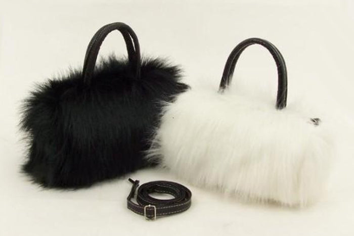 Fashion Lady PU Leather Synthetic Fur Handbag Shoulder Bag (Black)