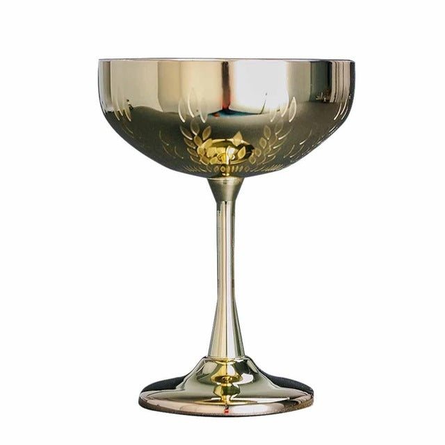 304 Stainless Steel Cup Ear Of Wheat Print Martini Goblet Wine Glass Drinkware