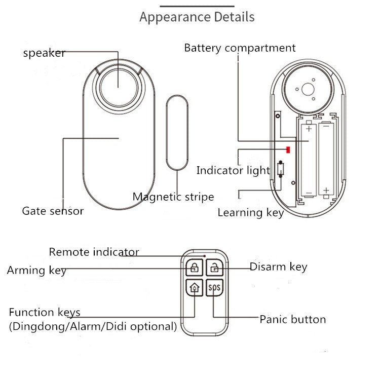 MC-02 Household Door And Window Anti-theft Alarm Remote Control Wireless Door Magnetic Alarm