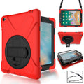 360 Degree Rotation Silicone Protective Cover with Holder and Hand Strap and Long Strap, for iPad 9.7 (2017) & (2018), for iPad Pro 9.7, for iPad 6 / iPad Air 2, for iPad 5 / iPad Air, for iPad Pro Air 3 10.5 （2019）, for iPad Pro 12.9 (2018)           ...