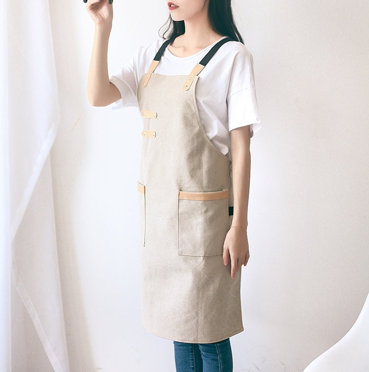 Washed Canvas Apron Chef Cafe Shop BBQ Hairdresser Aprons