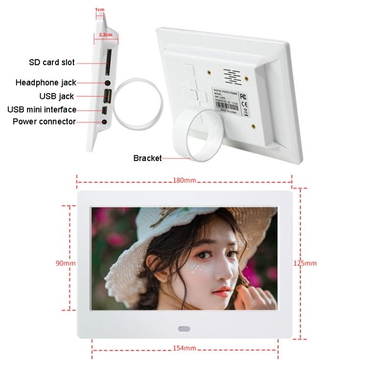 DPF-706 7-Zoll digitaler Bilderrahmen, LED-Werbedisplay zur Wandmontage, US-Stecker, EU-Stecker, UK-Stecker, AU-Stecker