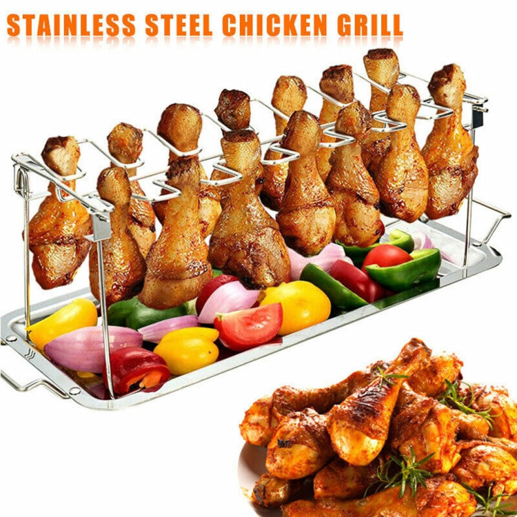 Stainless Steel Chicken Wing Leg Barbecue Rack with Drip Pan, Barbecue Rack