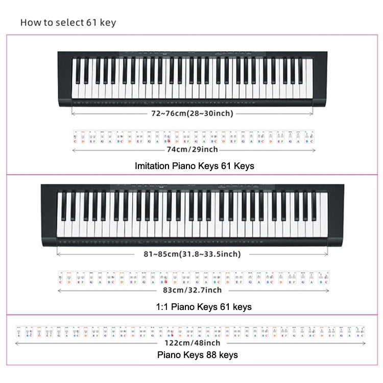 Children Beginner Piano Keyboard Color Stickers Musical Instrument Accessories, Piano Keys 61 Keys, Piano Keys 61 keys