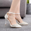 Strass Stiletto Pumps mit spitzer Kappe für Damen, Größe:40(Weiß)