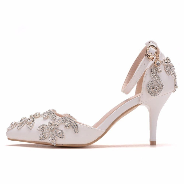 Strass Stiletto Pumps mit spitzer Kappe für Damen, Größe:40(Weiß)