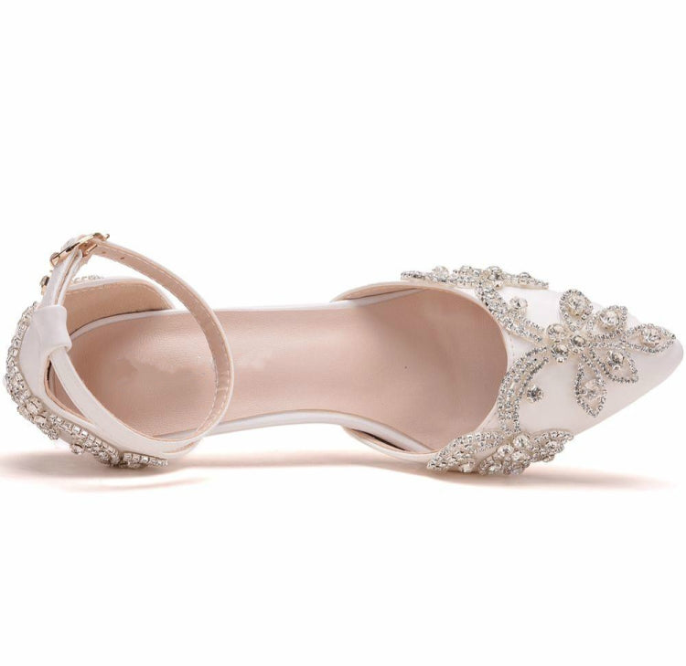 Strass Stiletto Pumps mit spitzer Kappe für Damen, Größe:40(Weiß)