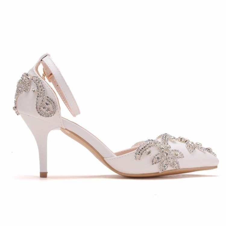 Strass Stiletto Pumps mit spitzer Kappe für Damen, Größe:40(Weiß)