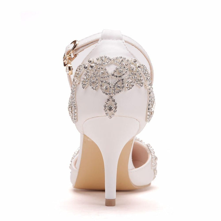 Strass Stiletto Pumps mit spitzer Kappe für Damen, Größe:40(Weiß)