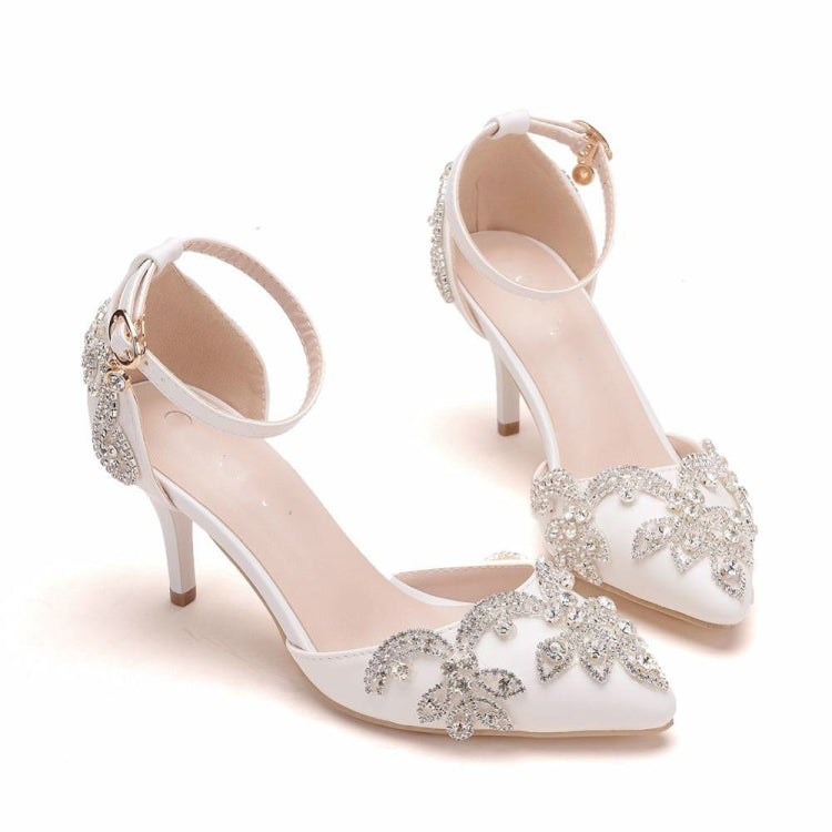 Strass Stiletto Pumps mit spitzer Kappe für Damen, Größe:40(Weiß)