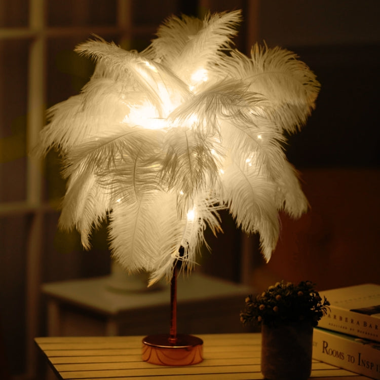 Ostrich Feather Table Lamp Wrought Iron Night Light LED Copper Wire Lamp, Yellow, Grey, Violet, Orange, Royal Blue