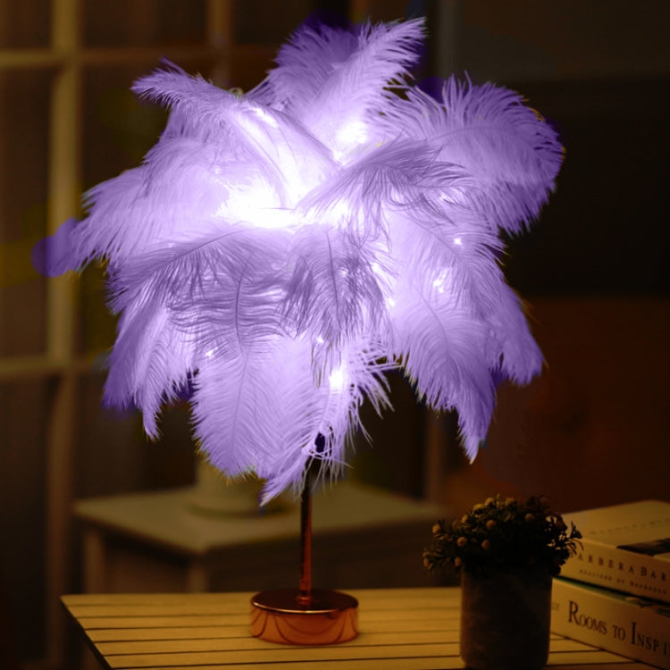 Ostrich Feather Table Lamp Wrought Iron Night Light LED Copper Wire Lamp, Yellow, Grey, Violet, Orange, Royal Blue