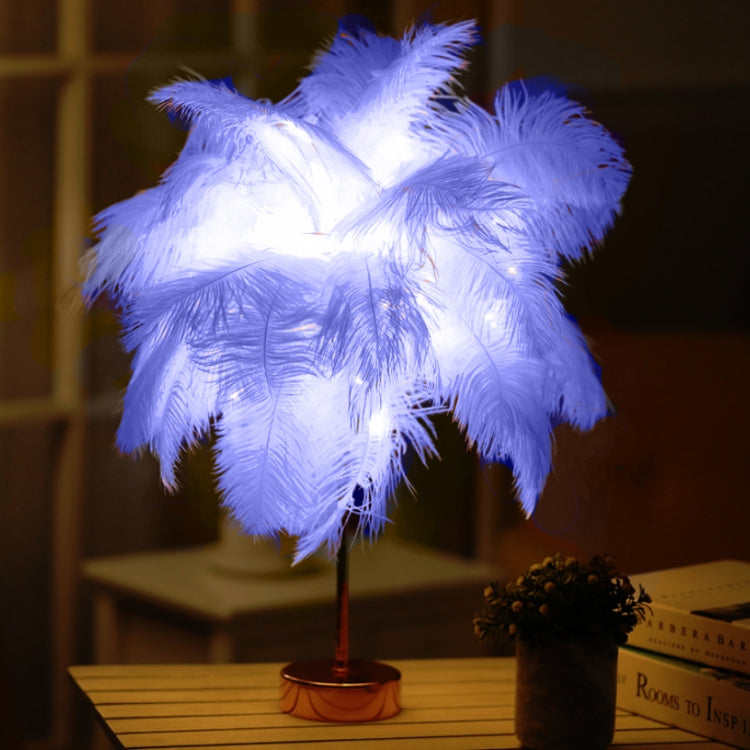 Ostrich Feather Table Lamp Wrought Iron Night Light LED Copper Wire Lamp, Yellow, Grey, Violet, Orange, Royal Blue