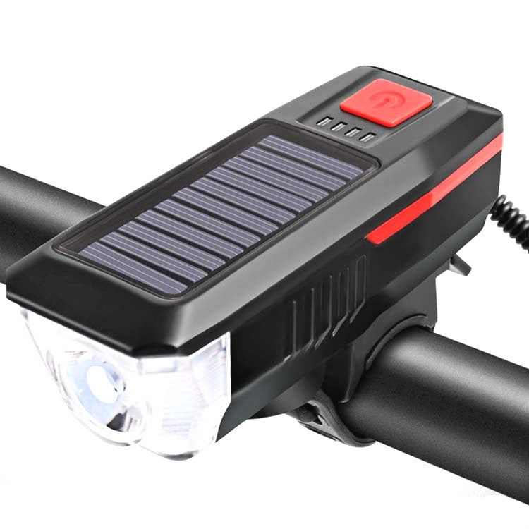Bicycle Solar Headlight Horn Light Night Riding USB Charging Headlight Bicycle Glare Flashlight Equipment, Green, Blue, Orange, Red