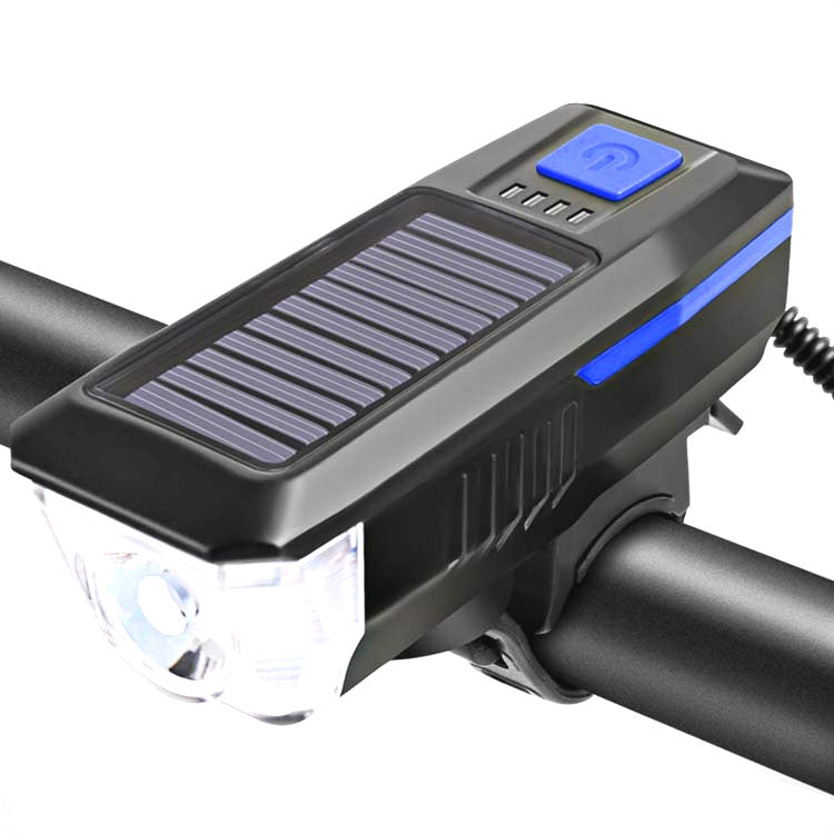 Bicycle Solar Headlight Horn Light Night Riding USB Charging Headlight Bicycle Glare Flashlight Equipment, Green, Blue, Orange, Red