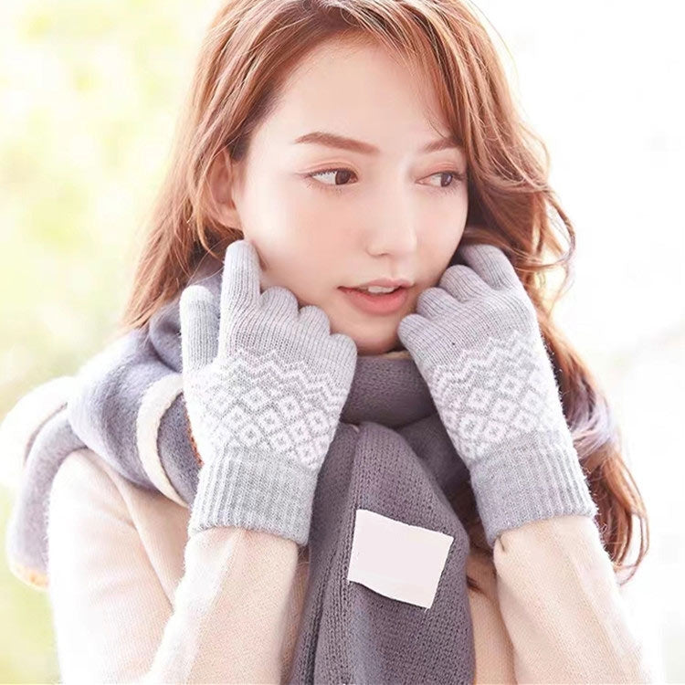 Winter Touch Screen Gloves Women Men Warm Stretch Knit Mittens Wool Thicken Full Finger Gloves, White, Grey, Black, Yellow, Navy Blue, Kids White, Kids Black, A-Navy Blue, A-Black, A-White, A-Grey, B-Grey, B-Blue, C-Yellow, C-Blue, C-Purple  ...