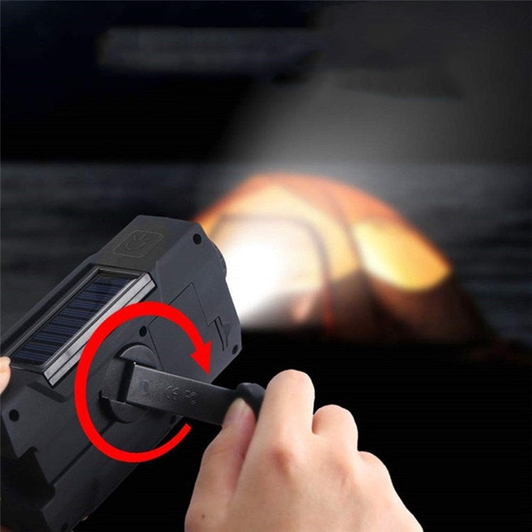 Multifunctional Hand Crank Solar Power LED Flashlight Full Band FM Radio Desk Lamp Alarm, US Version NOAA