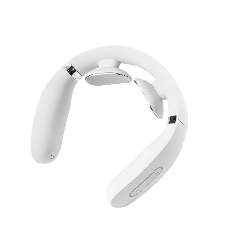 Neck Protector Intelligent Wireless Meridian Electric Physiotherapy Pulse Shoulder and Neck Massager, Style:English Voice Broadcast(Glutinous Rice White)