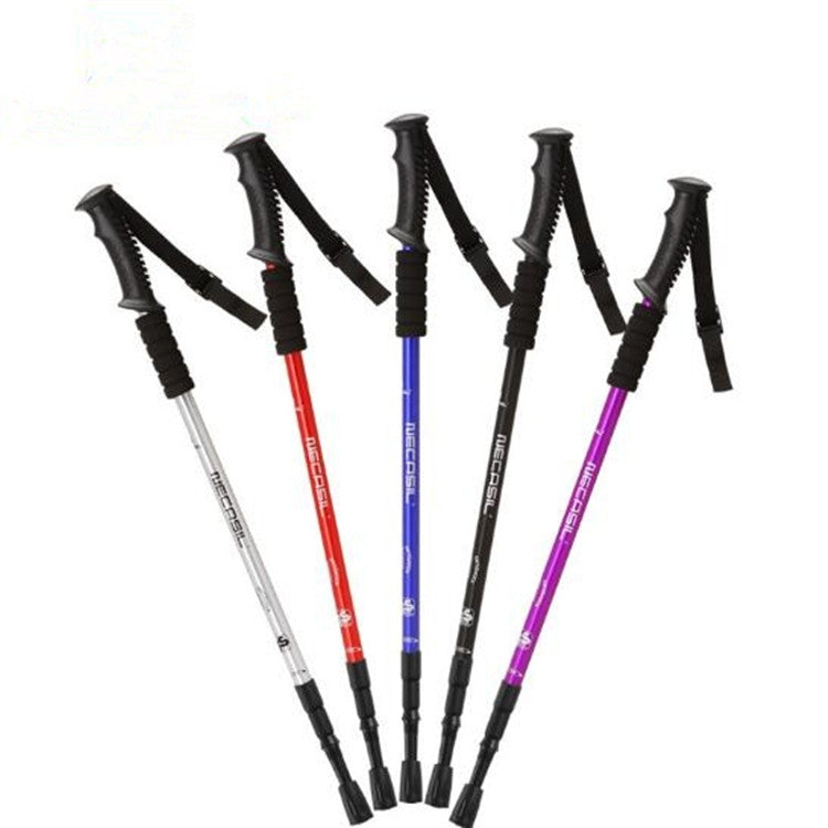 NECASIL 3-teiliger Teleskop-Trekkingstock aus Aluminiumlegierung mit geradem Griff, 3-teilig (Schwarz), 3-teilig (Rot), 3-teilig (Blau), 3-teilig (Silber)