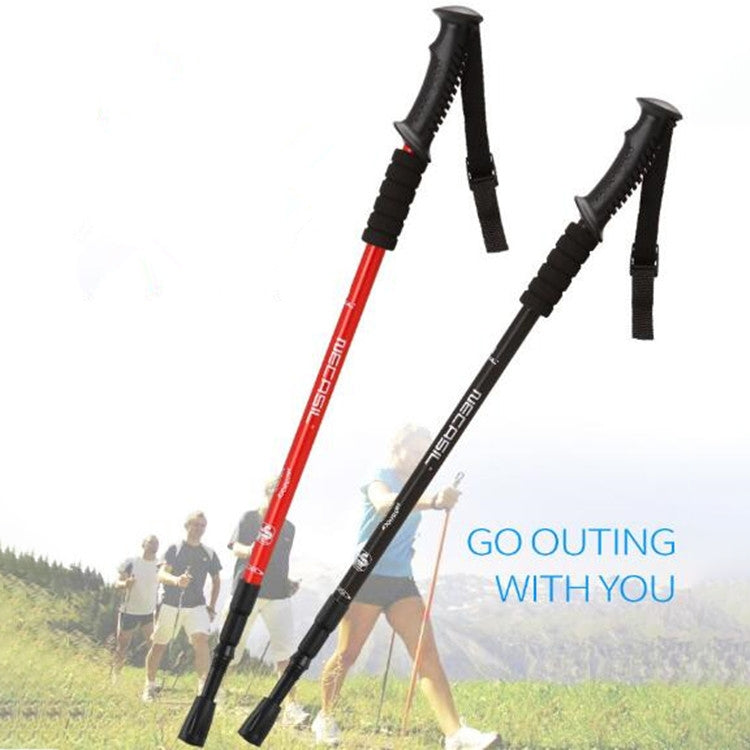 NECASIL 3-teiliger Teleskop-Trekkingstock aus Aluminiumlegierung mit geradem Griff, 3-teilig (Schwarz), 3-teilig (Rot), 3-teilig (Blau), 3-teilig (Silber)