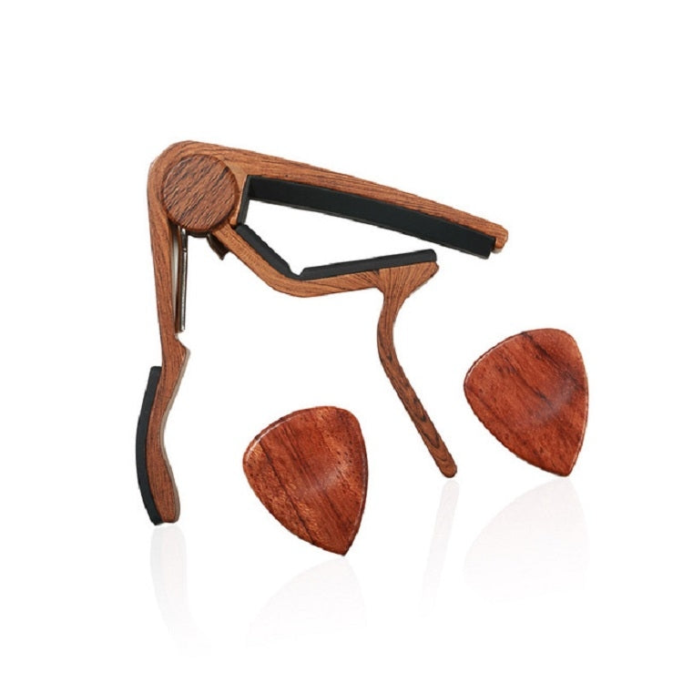 2 in 1 Solid Wood Folk Music Guitar Capo + Pick Set, Folk Music Guitar Capo
