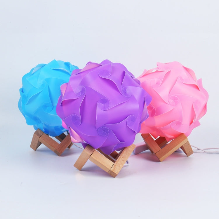 Creative Bedroom Bedside Night Light USB Round Romantic Room Decoration Lamp with Wood Base, DIY Material Kit, Finished Product