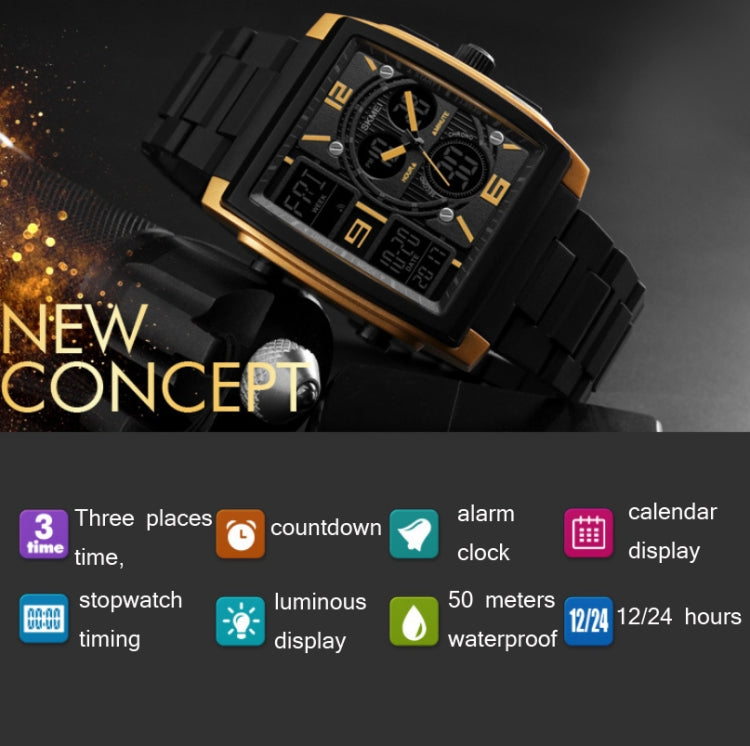 SKMEI 1274  Men Fashion Electronic Watch Multifunctional Outdoor Sports Watch, Red, Blue, Black, Golden