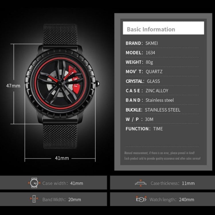 SKMEI 1634 Men Waterproof Watch Fashion Quartz Watch, Black Mesh Belt, White Mesh Belt, Black Steel Belt, White Steel Belt