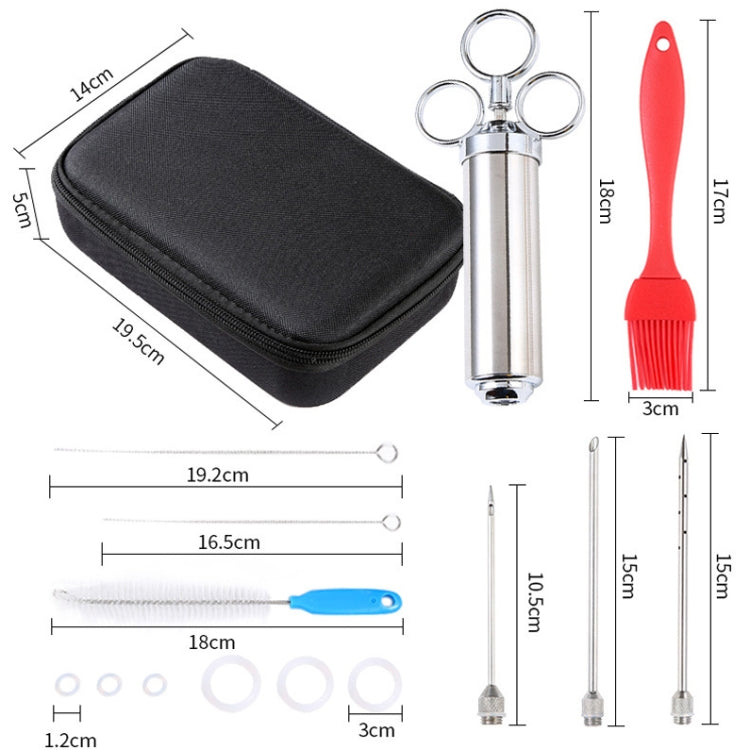 304 Stainless Steel Seasoning Syringe Barbecue Tool Turkey Needle Set, 14 in 1 with Storage Bag
