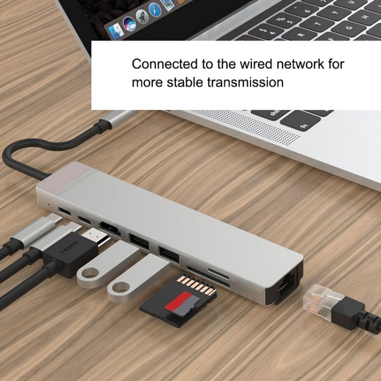 WC7367 8 in 1 87W Type-C to PD+USB3.0/USB2.0+SD+TF+HDMI+RJ45+Type-c Docking Station HUB, WC7367