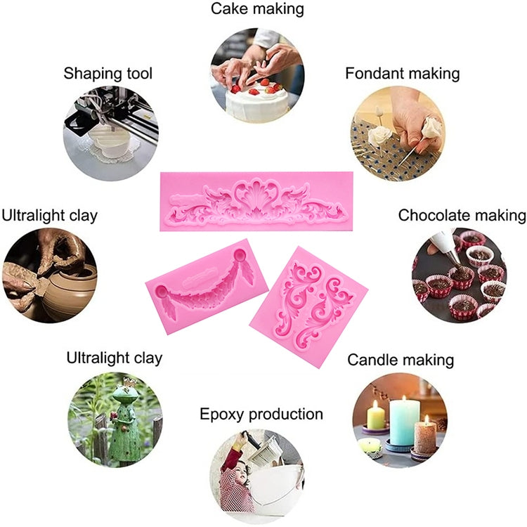 2 PCS Fondant Cake Silicone Mold Hollow Embossed Border Frame Retro Photo Frame Mould