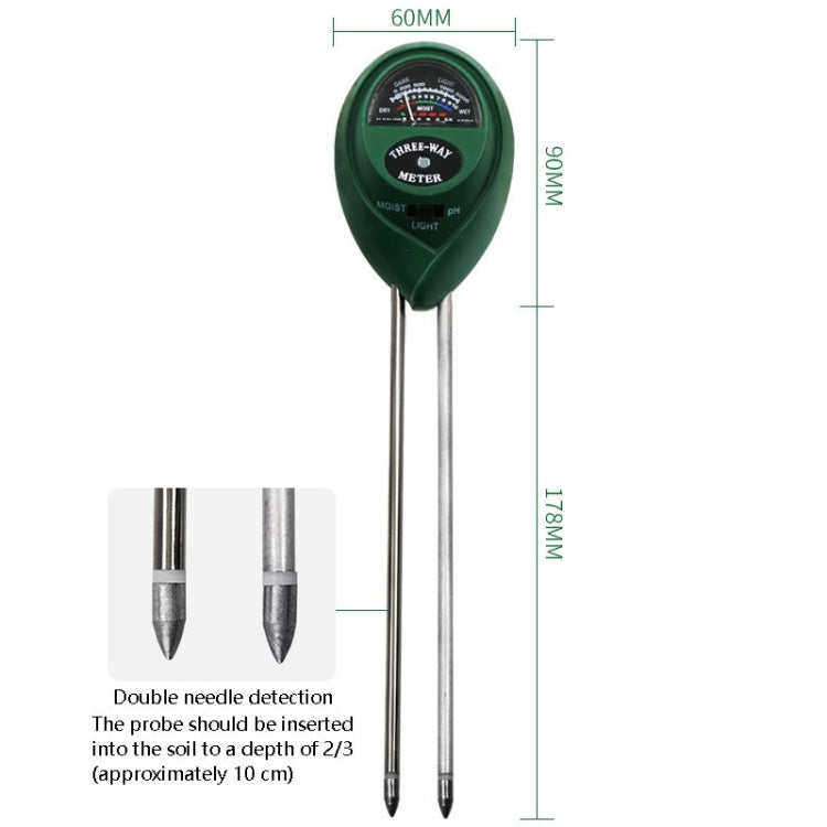 3 In 1 Soil Detector PH Value Light Intensity Test Pen Round Head Soil Dry Moisture Meter, 3 In 1