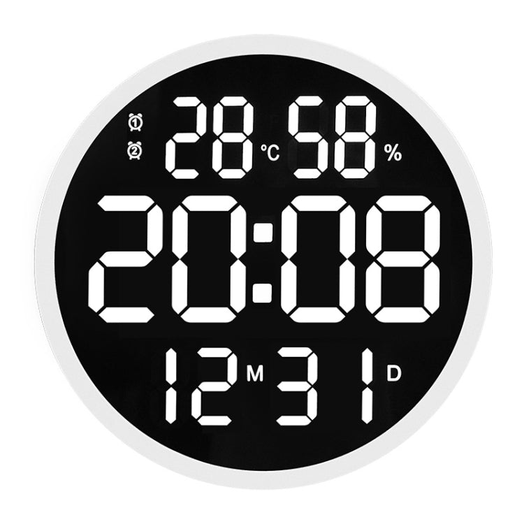 6620 12 Inch LED Simple Wall Clock Living Room Round Silent Digital Temperature And Humidity Electronic Clock, White Frame EU Plug, Black Frame EU Plug, White Frame US Plug, Black Frame US Plug