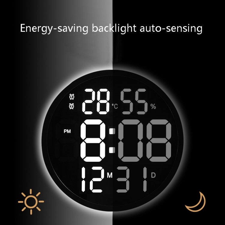 6620 12 Inch LED Simple Wall Clock Living Room Round Silent Digital Temperature And Humidity Electronic Clock, White Frame EU Plug, Black Frame EU Plug, White Frame US Plug, Black Frame US Plug