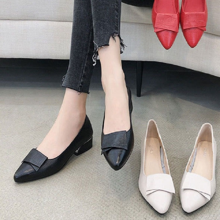 Frühlings- und Sommer-Rindslederschuhe mit dickem Absatz und mittelhohem Absatz für Damen, Größe: 40 (Rot)